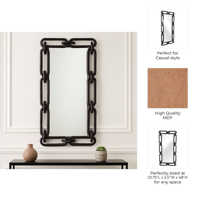 Rectangular Wall Mirror with Chain Link Design Frame - 48", Black - 48.0"