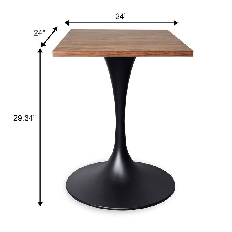 Verve 24 in. Wide Dining Table Square MDF Wood Tabletop in Black Stainless Steel Pedestal Base Accent Kitchen Table