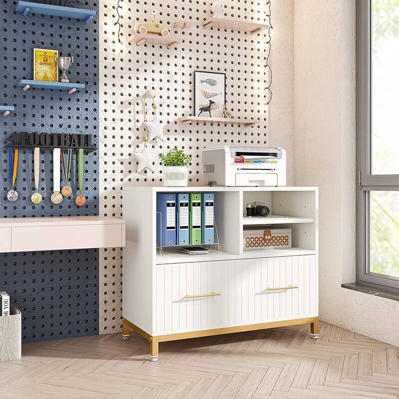 File Cabinet with Drawer, Letter/Letter/A4 Size, Adjustable Rod