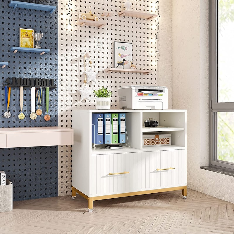 Wood Lateral File Cabinet with Drawer for Letter or A4 Size Files