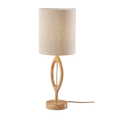 HomeRoots 28" Natural Solid Wood Round Table Lamp With Beige Drum Shade - 10