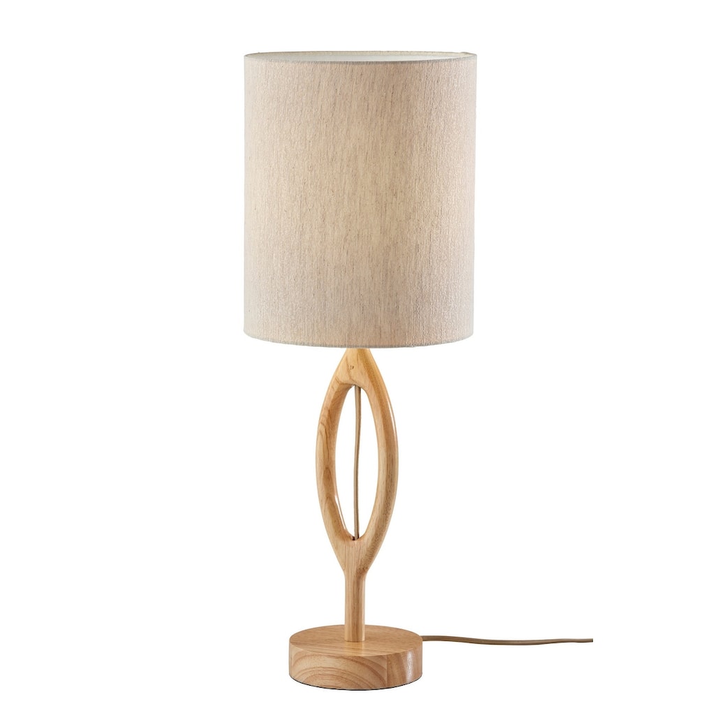 HomeRoots 28" Natural Solid Wood Round Table Lamp With Beige Drum Shade - 10