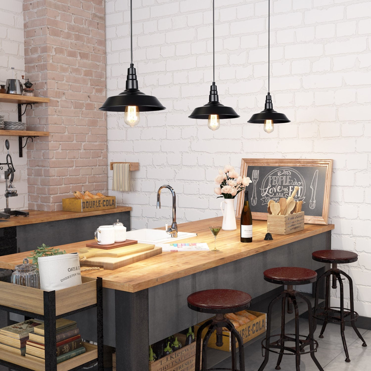 LEDSone Industrial Ceiling Pendant Light Shades, Retro Vintage Style Barn Slotted Shaped Pendant Lamp Shade For Pendant Ceiling Lights Black Medium 1389222633