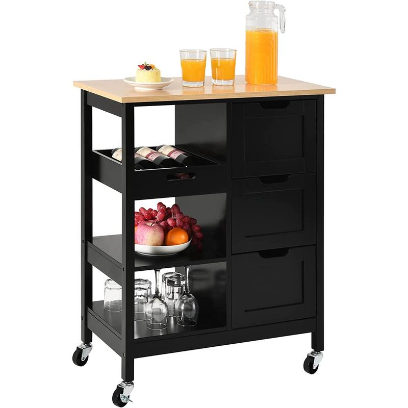 Moasis Rolling Kitchen Bar Trolley Serving Cart with 3 Drawers and Wheels