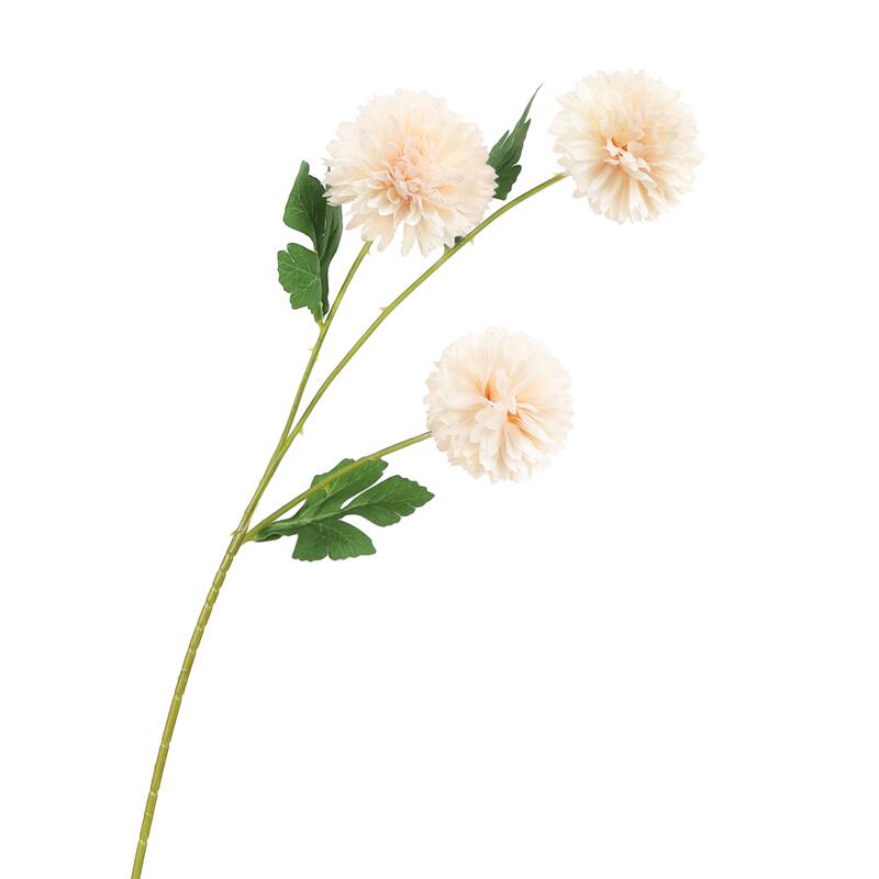 Set of 6 Peach Artificial Pom Pom Mum Flower Stem Spray 26in - 26" L x 10" W x 5" DP