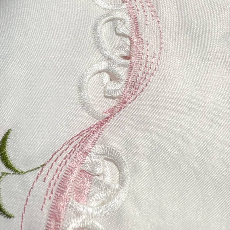 White Pink Bitterly Embroidery Kitchen Curtain 3PC Set Swag & Tiers Set