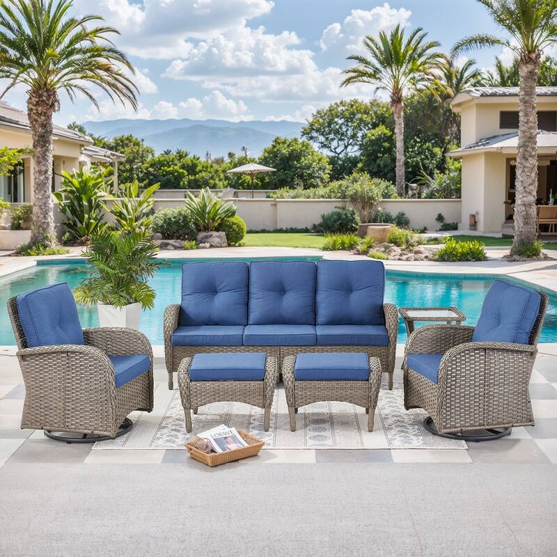 6 Pieces Outdoor Patio Furniture Set - Grey - Blue