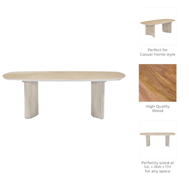 Wood Accent Table Fluted Base Curved Legs Modern Design Sculpted Frame