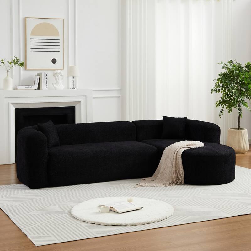 109.4" L-Shaped Chenille Boneless Sectional Sofa with Two Throw Pillows - Black - Left Facing