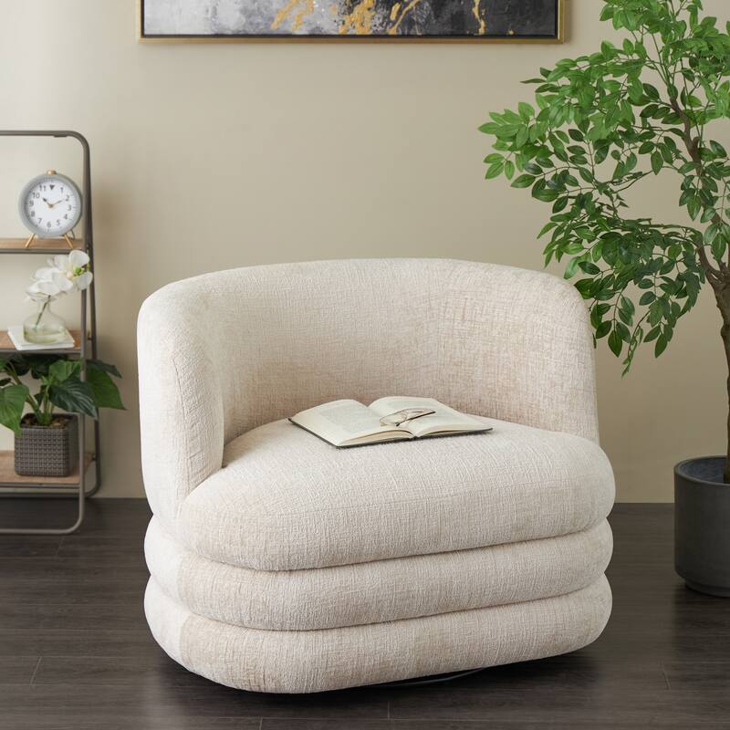 Beige Polyester Arched Swivel Living Room Accent Chair - Beige