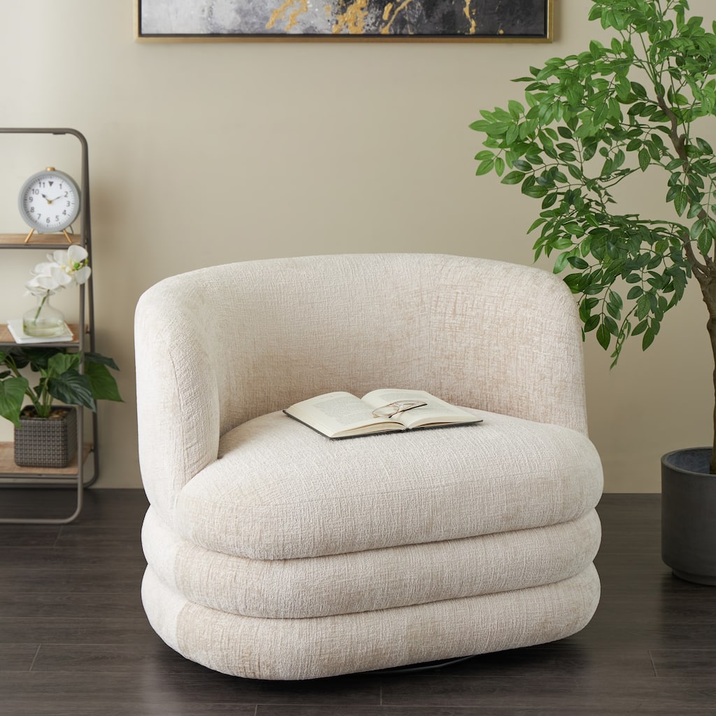 Beige Polyester Arched Swivel Living Room Accent Chair