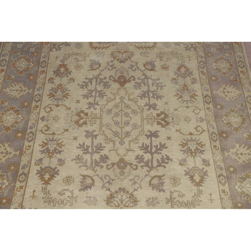 Earth Tone Oushak Style Area Rug Hand-Knotted Wool Carpet - 8'11" x 12'2"