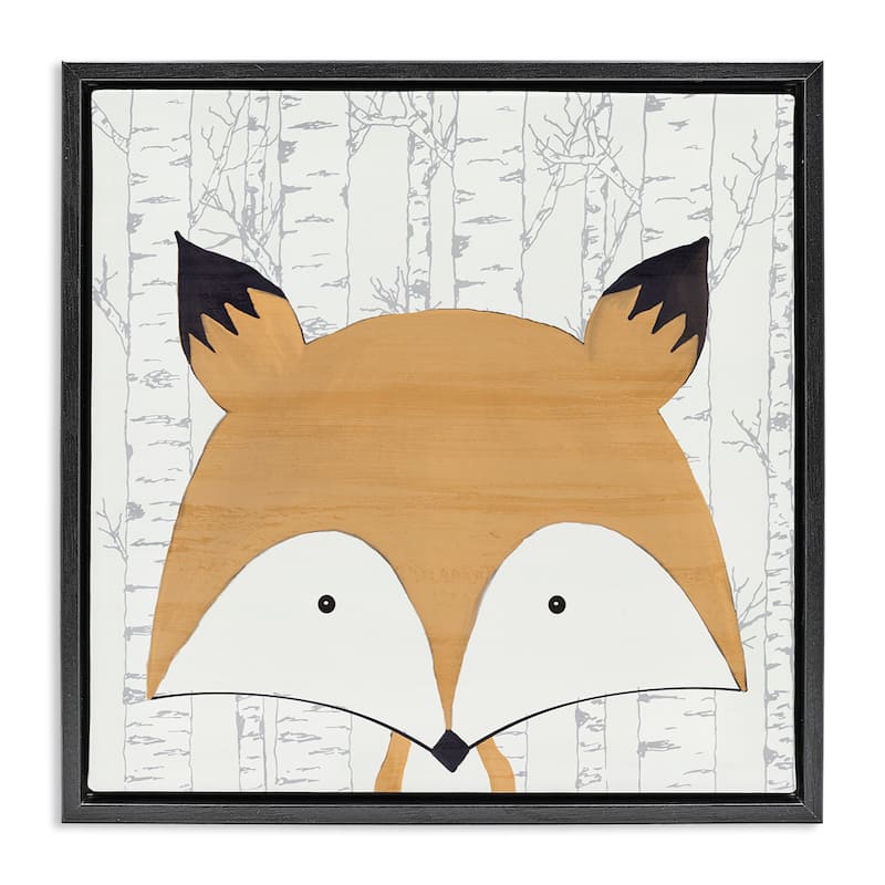 Stupell Whimsical Fox on Birch Framed Floater Canvas Wall Art Design By Kim Allen - 25 x 25 - Black