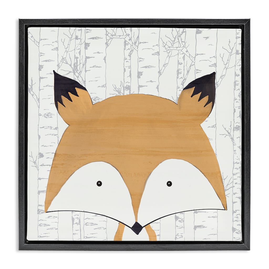 Stupell Whimsical Fox on Birch Framed Floater Canvas Wall Art Design By Kim Allen