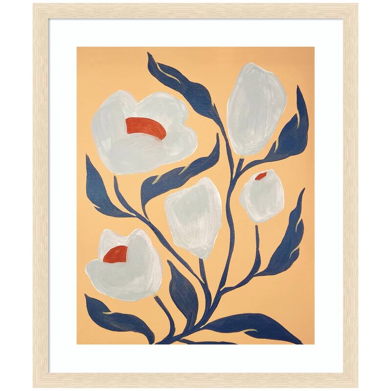 Kate and Laurel Framed Art Gray Flower by Emma Daisy - 22x26 - Natural