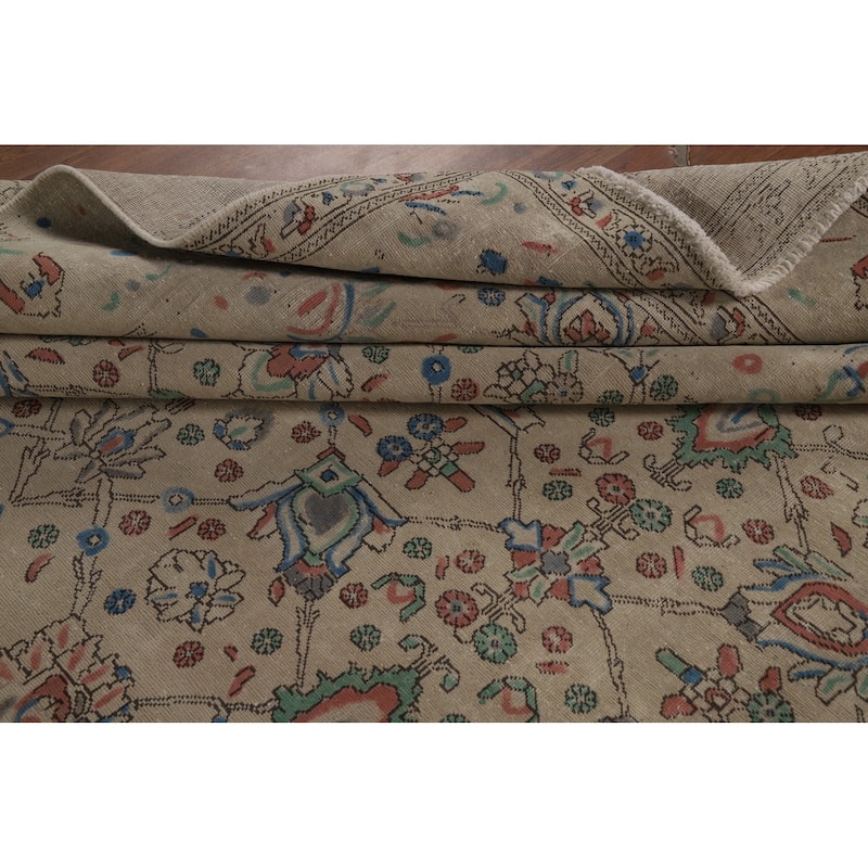 Hand Knotted Oriental 100% Wool Carpet Traditional All-Over Beige & Ivories Tabriz Area Rug - 12' 3'' X 9' 8''