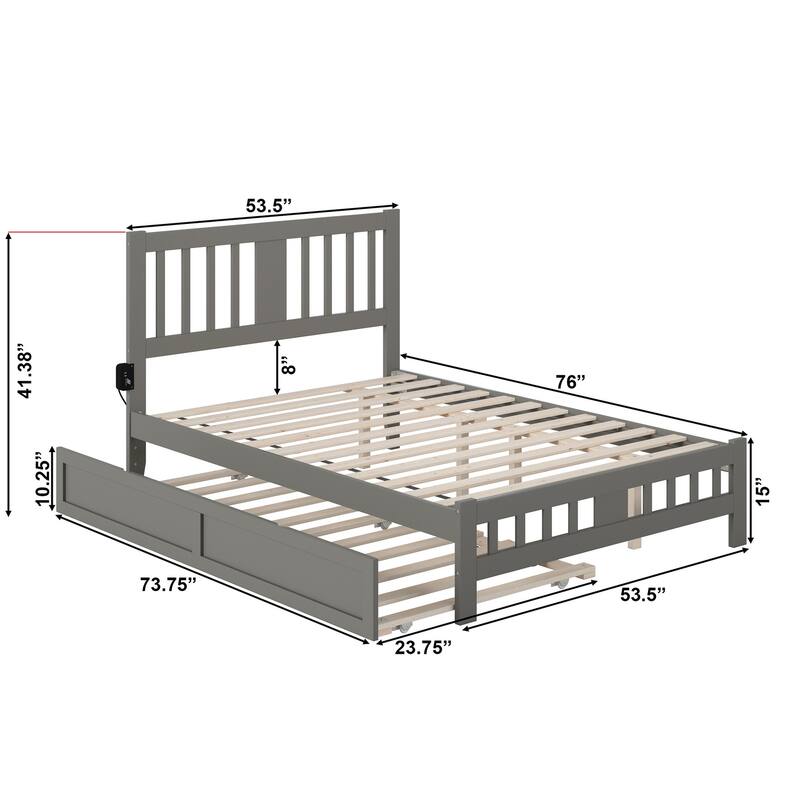 Tahoe Full Platform Bed with Twin Trundle in Grey