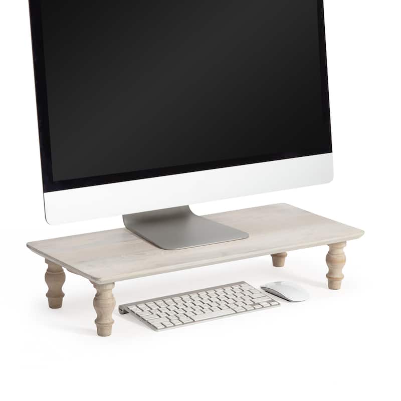 Jani Wood Monitor Stand Riser Desk - Ergonomic Design Stand, Desktop Organizer Table for Home, Office Workspace, Gaming Desk - Off-White