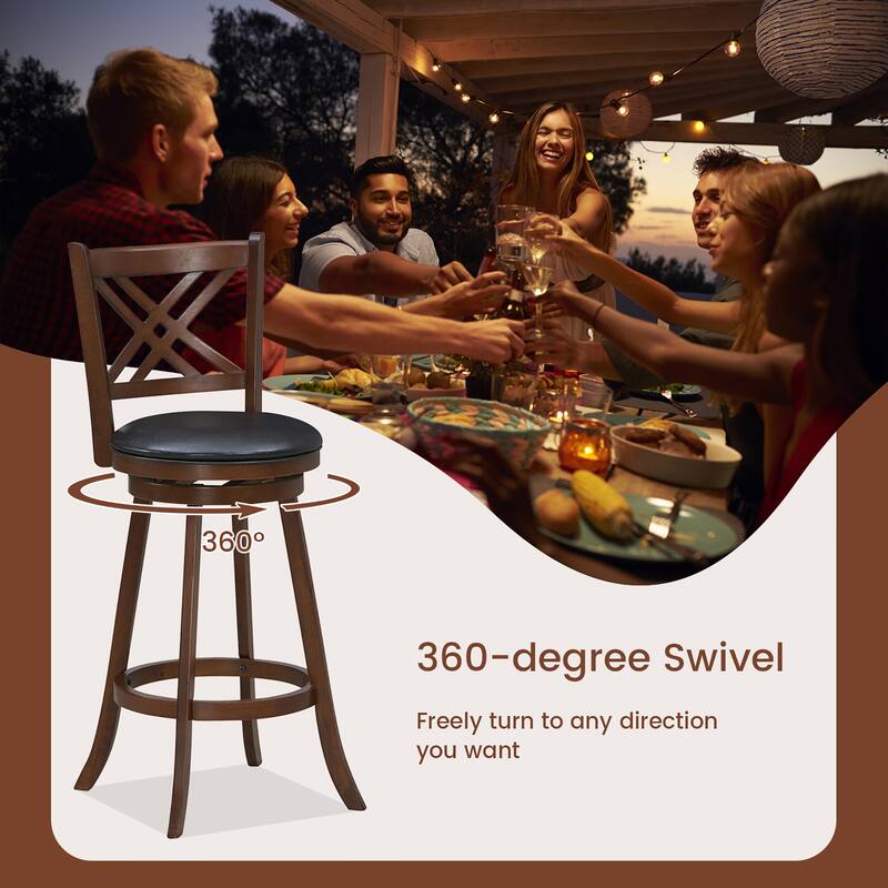 Gymax Swivel Barstools Set of 4 Bar Height Bar Chairs with Back &