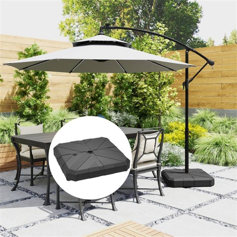 Black Heavy-Duty Outdoor Umbrella Base for 2.4 Inch Poles 143 lbs Sand or 130 lbs Water Fill HDPE Plastic Metal Cross Base - Grey