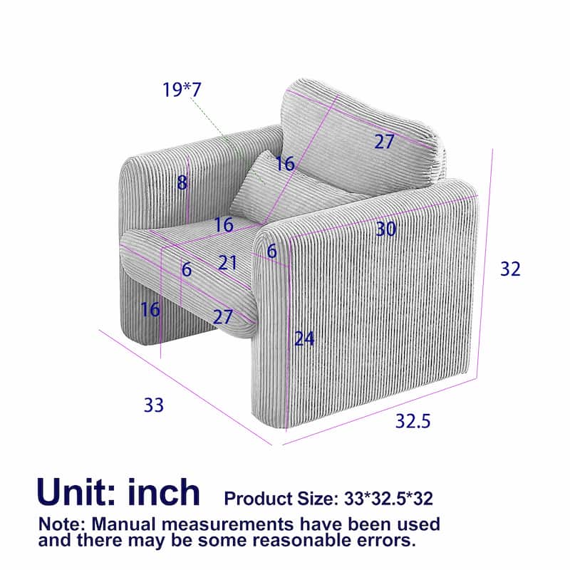 33" Upholstered Lounge Chair with Support Pillow