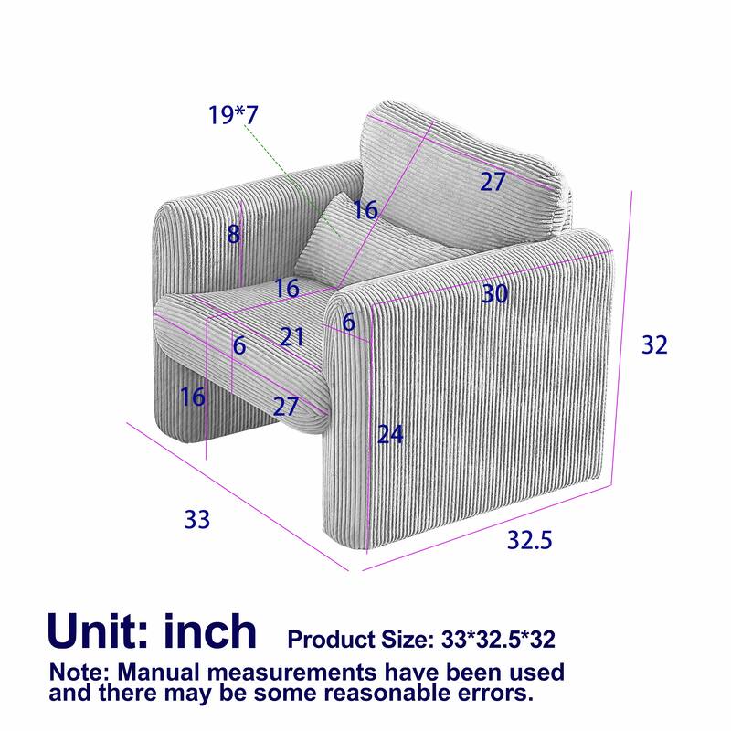 Modern 33" Upholstered Lounge Chair with Support Pillow for Living Room