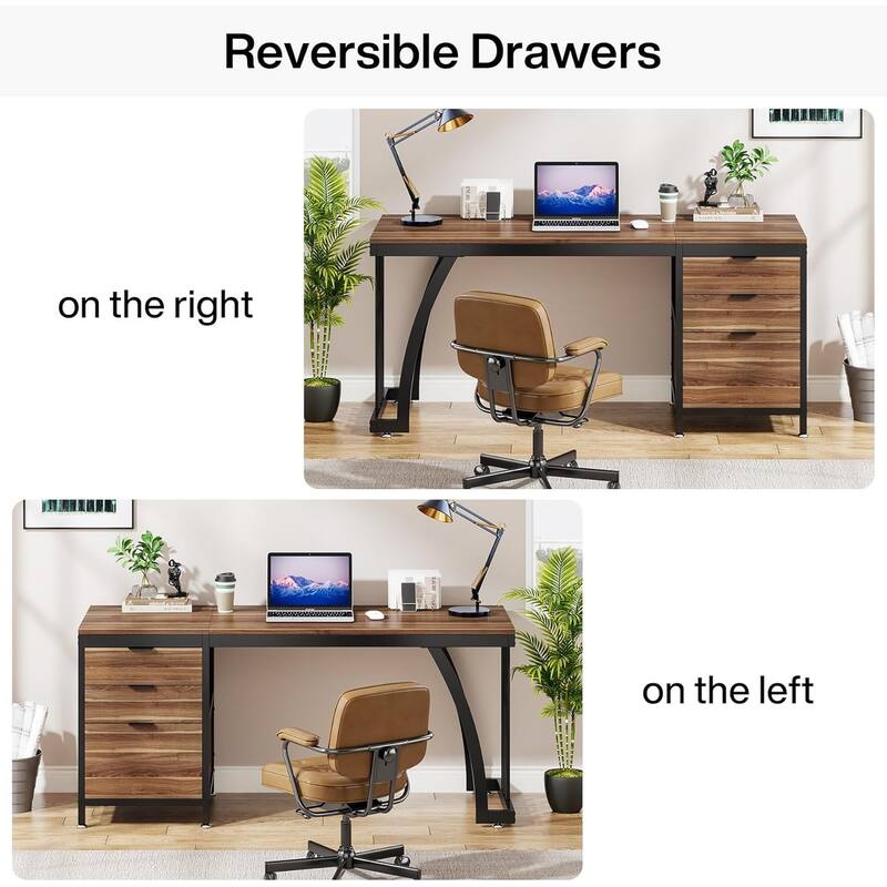 Computer Desk with 3 Drawers, 59" PC Desk Study Writing Table Workstation, Reversible File Storage for Home Office