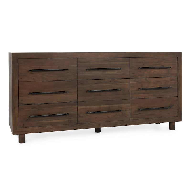 Classic Home Jaxon Nine-Drawer Acacia Wood Dresser in Cocoa Brown