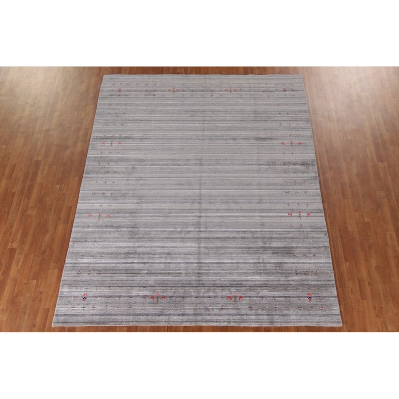 Striped Gabbeh Oriental Area Rug Hand-Knotted Tribal Wool Carpet - 7'10"x 9'9"