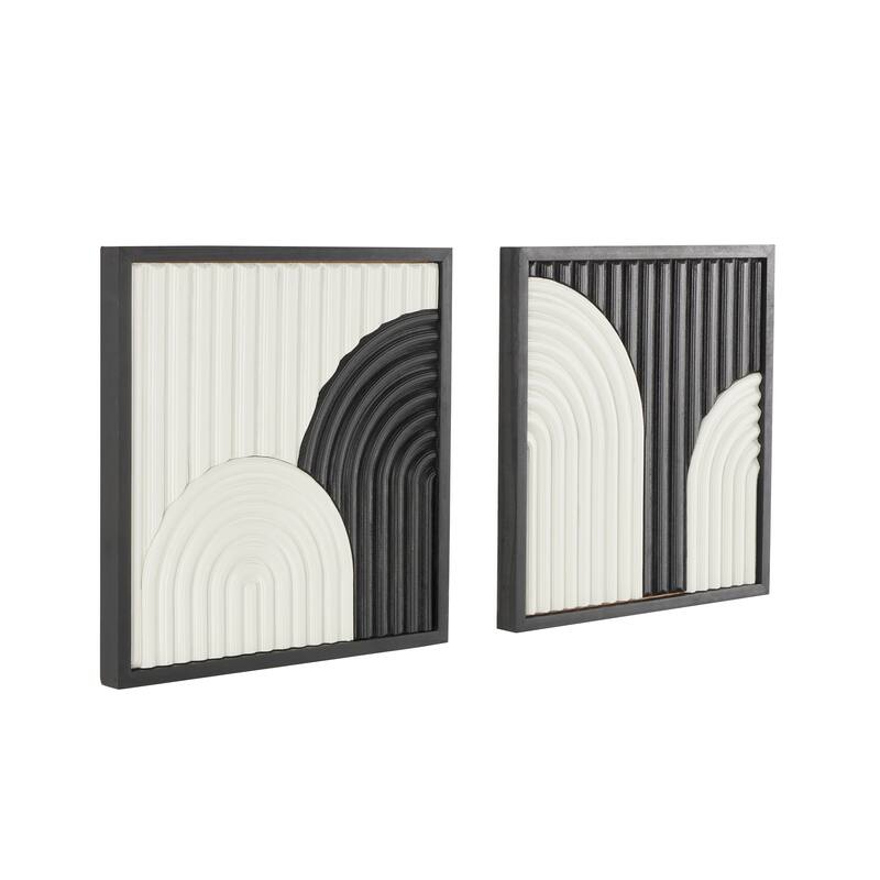White Wood Handmade Overlapping Arches Geometric Home Wall Decor with Black Frame (Set of 2)