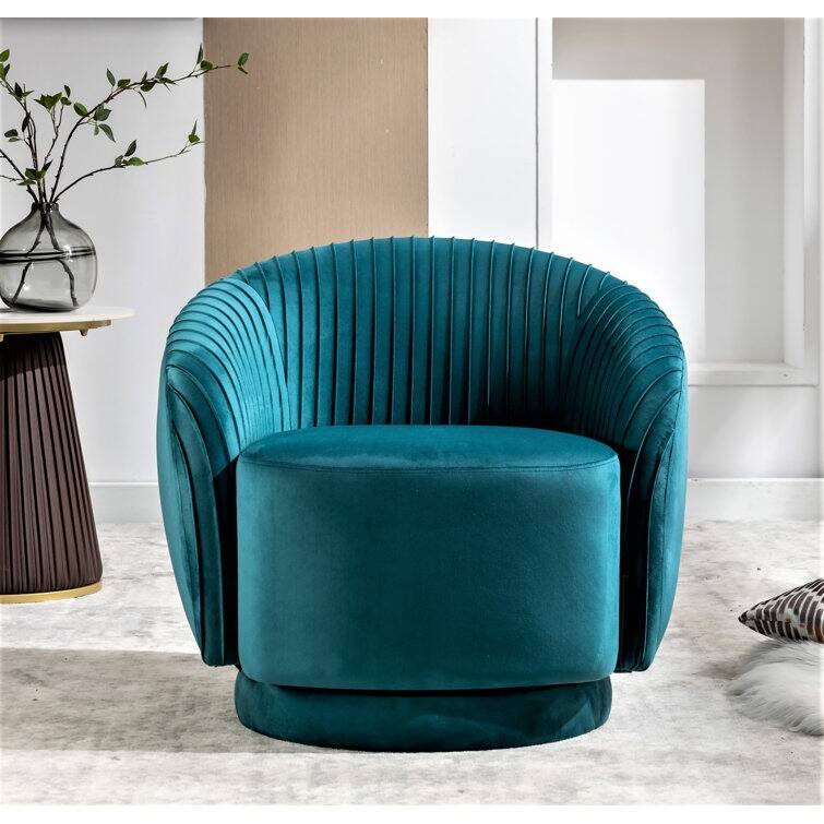 Modern Barrel Swivel Chair with Plush Velvet Upholstery and Smooth 360° Rotation Round Accent One-Seater Sofa