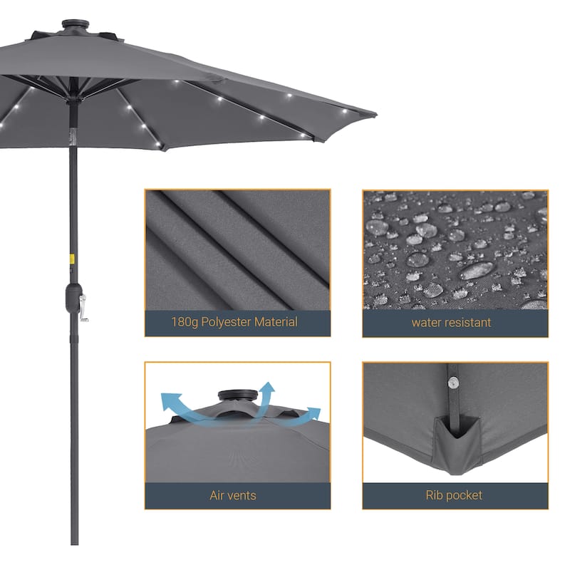 LIVOOSUN 9Ft Patio LED Market Umbrella Outdoor Table Steel Umbrella