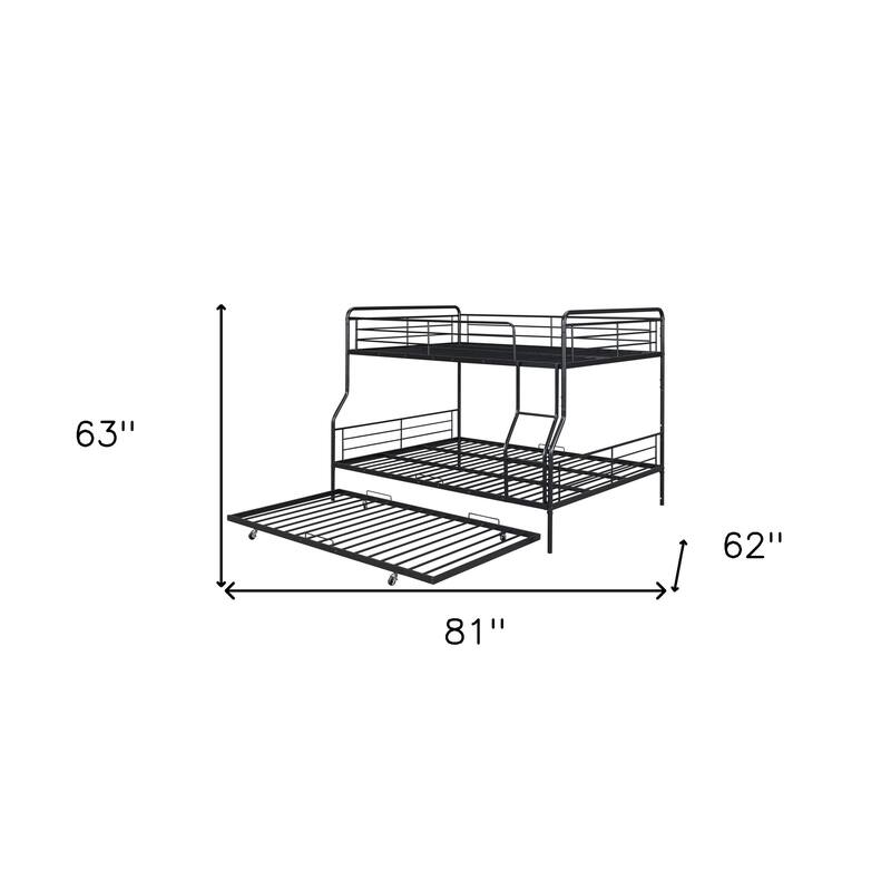 HomeRoots Black Full XL Over Queen Contemporary Metal Bunk Bed With Trundle