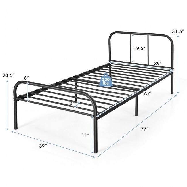 Modern Metal Bed Frame with Curved Headboard and Footboard-Twin Size