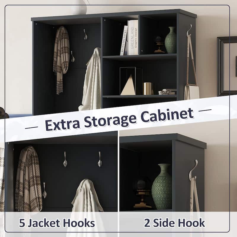 Multi-functional Hall Tree with Storage Shelves Drawers and Cabinet, Elegant Hallway Shoe Cabinet with Bench, Modern Coat Rack