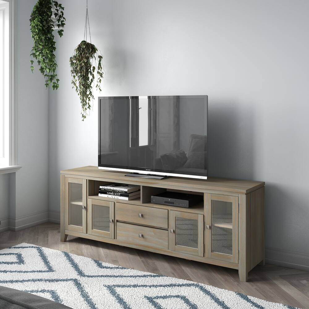 WYNDENHALL Essex SOLID WOOD 72 inch Wide Contemporary TV Media Stand For TVs up to 80 inches