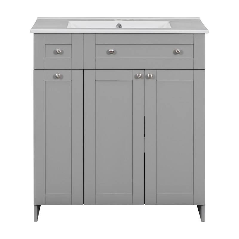 Modern 30-Inch Bathroom Vanity Cabinet with Easy-to-Clean Resin Integrated Sink in Blue