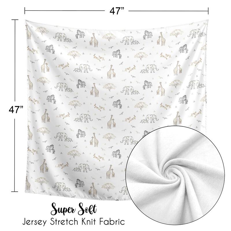 Sweet Jojo Designs Jungle Safari Animal Boy Girl Gender Neutral Unisex Baby Swaddle Receiving Blanket Elephant Giraffe Serengeti