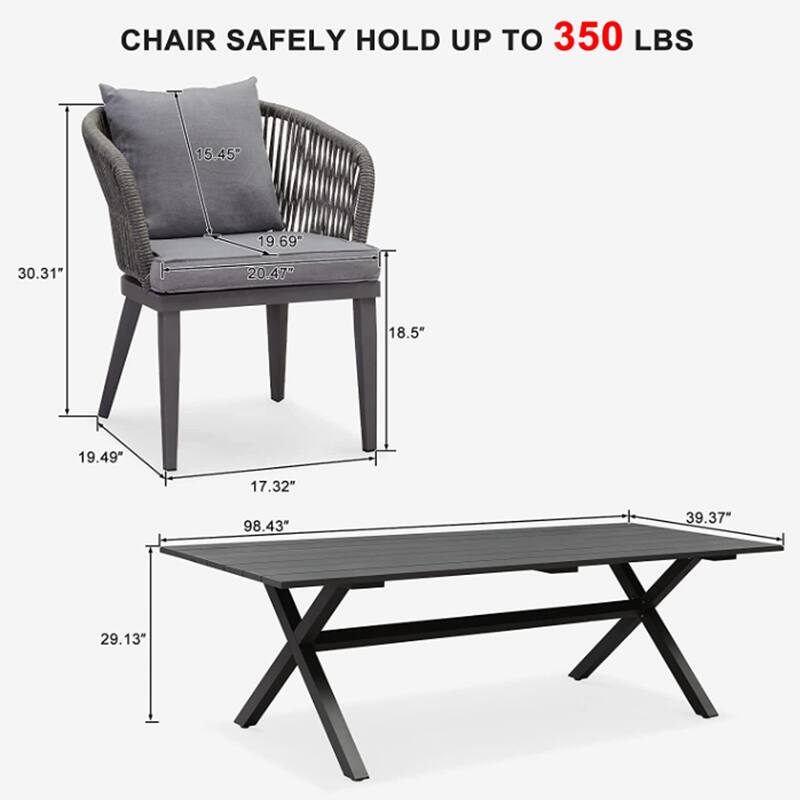 PURPLE LEAF 7-11 Patio Dining Set, Aluminum Frame Table, Wicker Chairs