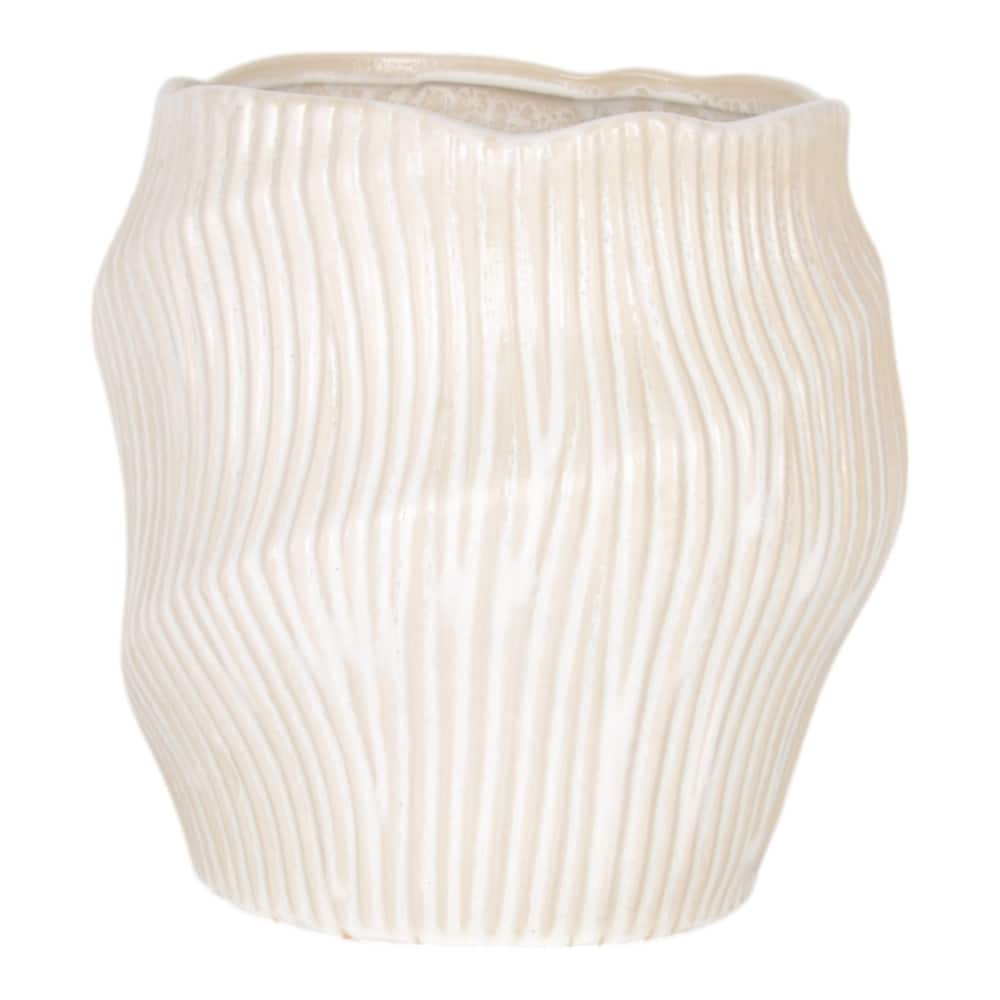 Ceramic Decorative Vase with Ribbed Texture Sculptural Hollow Design