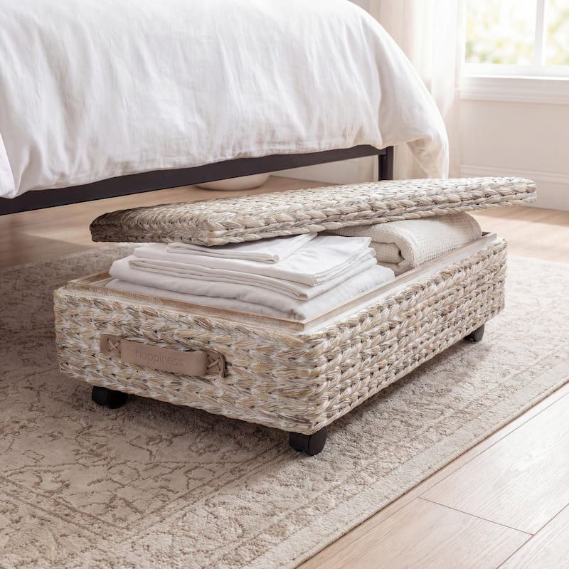happimess Hyacinth/Wood Underbed Storage Bin with Wheels & Handles