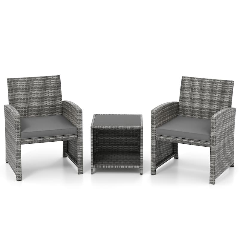 Outdoor Wicker Furniture Set 3 Piece with Cushions and Table - 18" × 18" × 17"