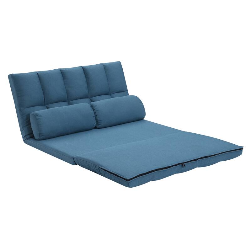 HomeRoots 45" Blue Futon Convertible Sleeper Loveseat and Toss Pillows - 44.50 in. x 22.80 in. x 26.40 in.