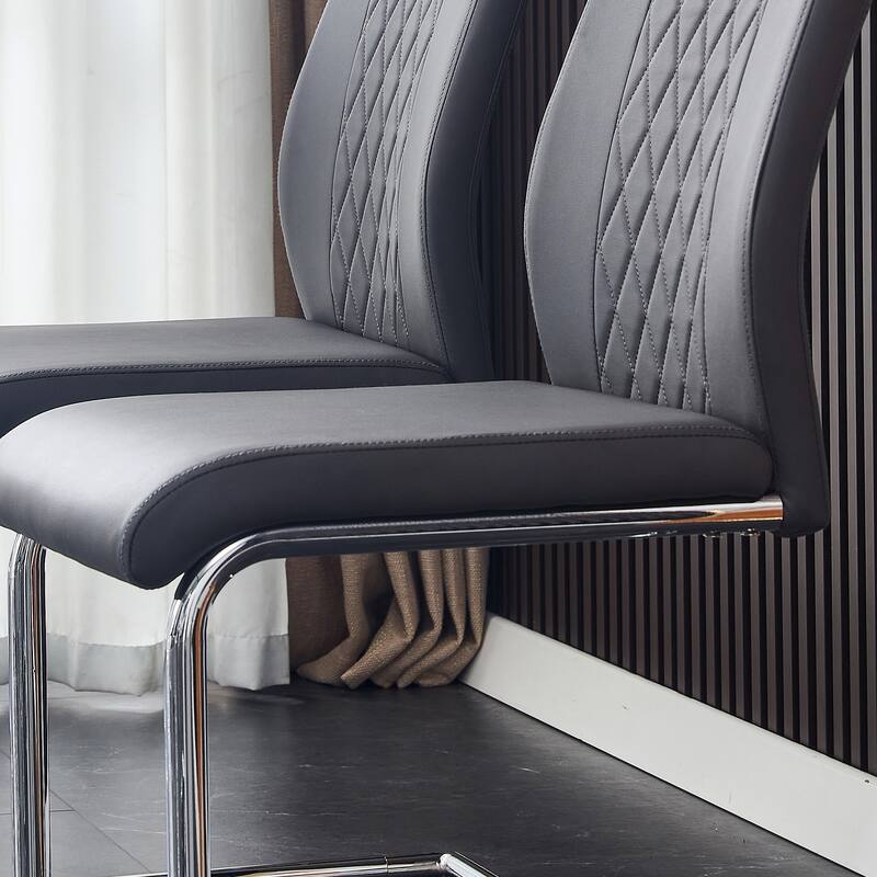 Faux Leather Padded Seat Upholstered Dining Chair with Metal Legs,Set of 6