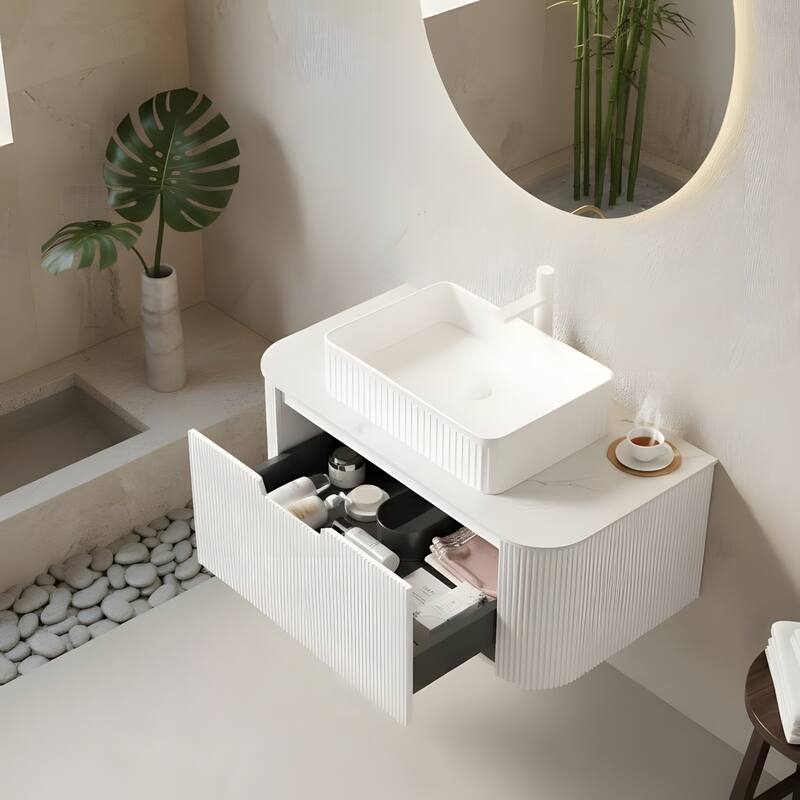 Wall Mounted Bathroom Vanity with White Rectangular Ceramic Basin