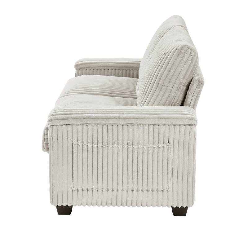 Plush Corduroy Loveseat Sofa Couch with Spacious Armrest Storage and USB Charging Port for Living Room and Office