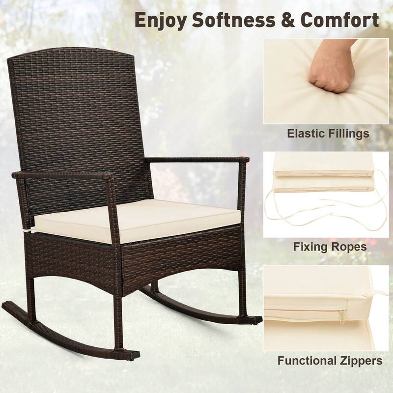 Costway 3 Piece Patio Rocking Set Wicker Rocking Chairs with 2-Tier - See Details