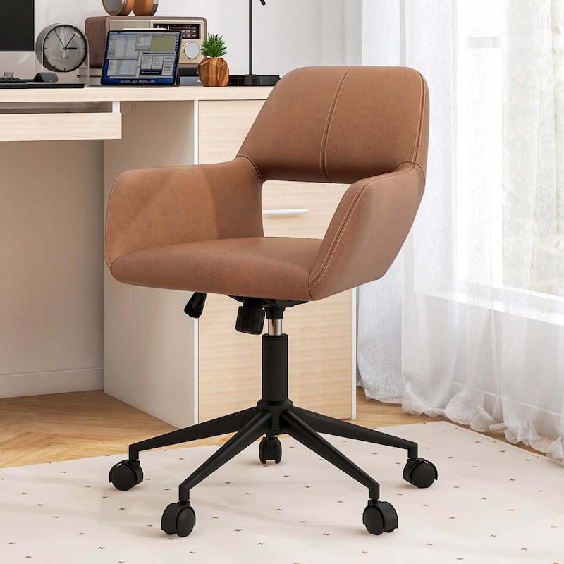 Costway Leathaire Home Office Chair with Ergonomic Backrest Padded - 22.5" x 22.5" x 30.5"-34.5" (L x W x H)