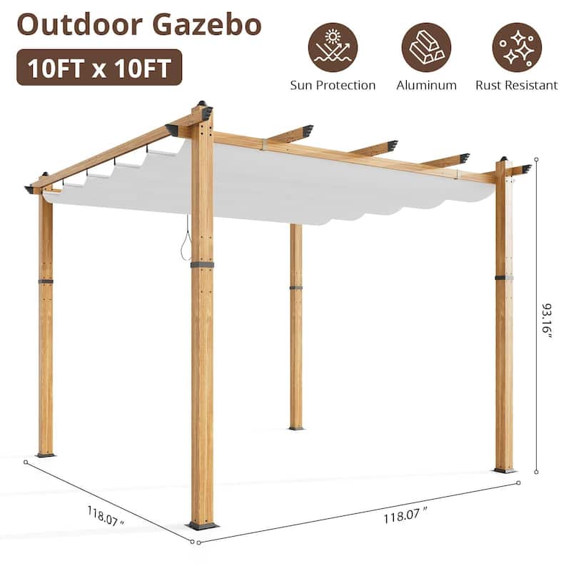 10'x13'/ 10'x10' Outdoor Aluminum Pergola with Retractable Sun Shade Canopy Pergola