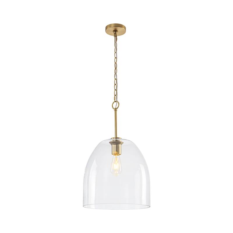 1-Light 14.6" Modern Brass Dome Clear Glass Pendant Light for Kitchen Island - Brushed Brass